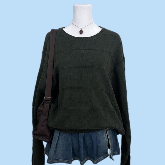 green grid skater grunge essential basic cotton knit sweater - Picture 1 of 7